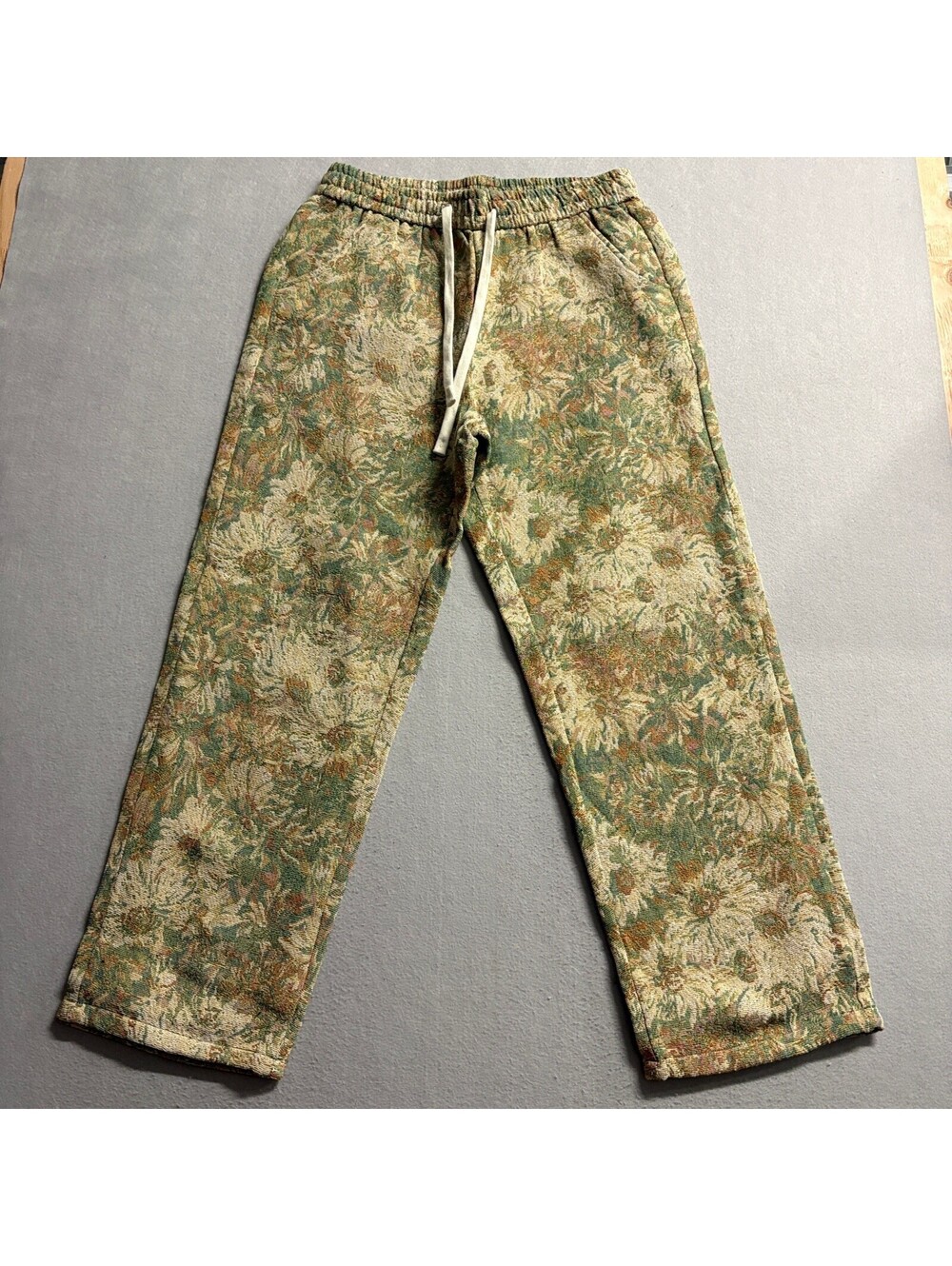 Manfinity Floral Tapestry Pants Womens Large Green Woven Drawstring Jogger